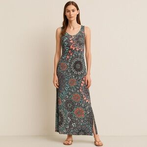 Magnolia Grace NEW Paisley Floral Sleeveless Maxi Dress Boho Vacation Size M